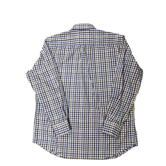 Peter Millar Cotton Button Up Shirt Mens XL Blue Brown Gingham Check Long Sleeve - Picture 3 of 8